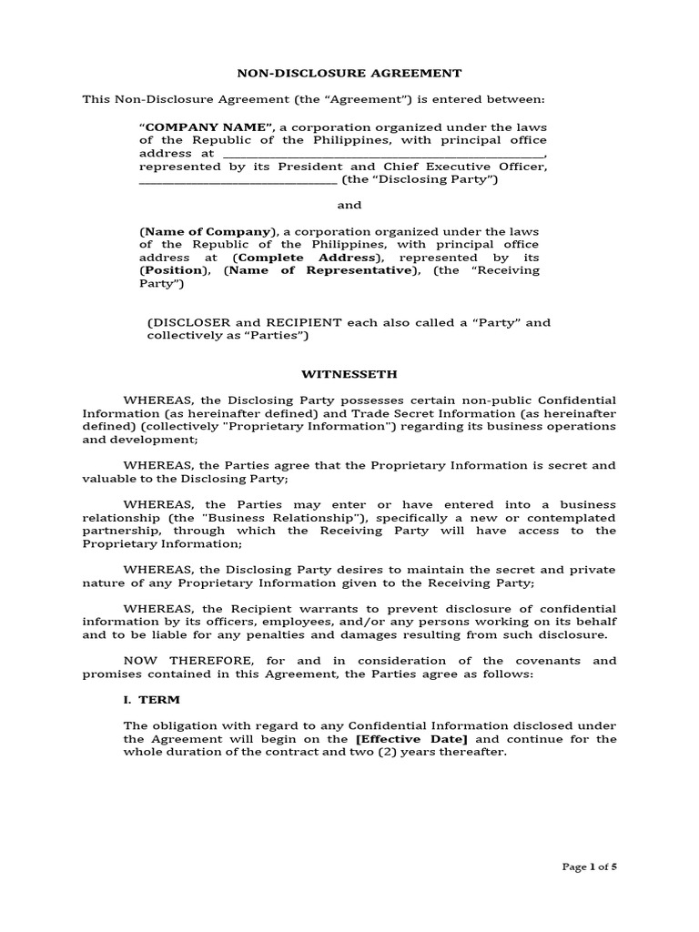 Business NDA for Philippine Firms | PDF | Non Disclosure Agreement ...
