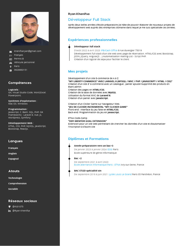 CV Développeur Web Full Stack | PDF | Programmation web | PHP