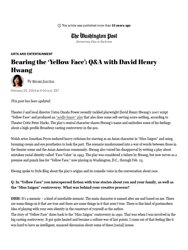 Bearing the yellow face q a with david henry hwang the washington