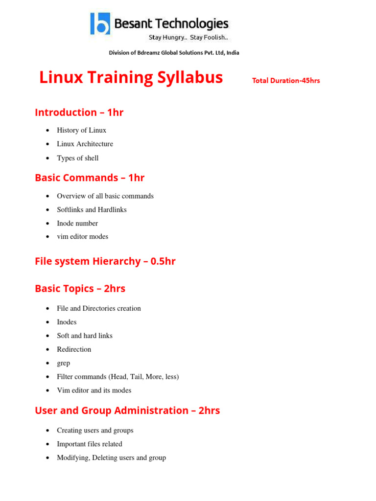 Linux syllabus by murali p n besant technologies 1 pdf file system