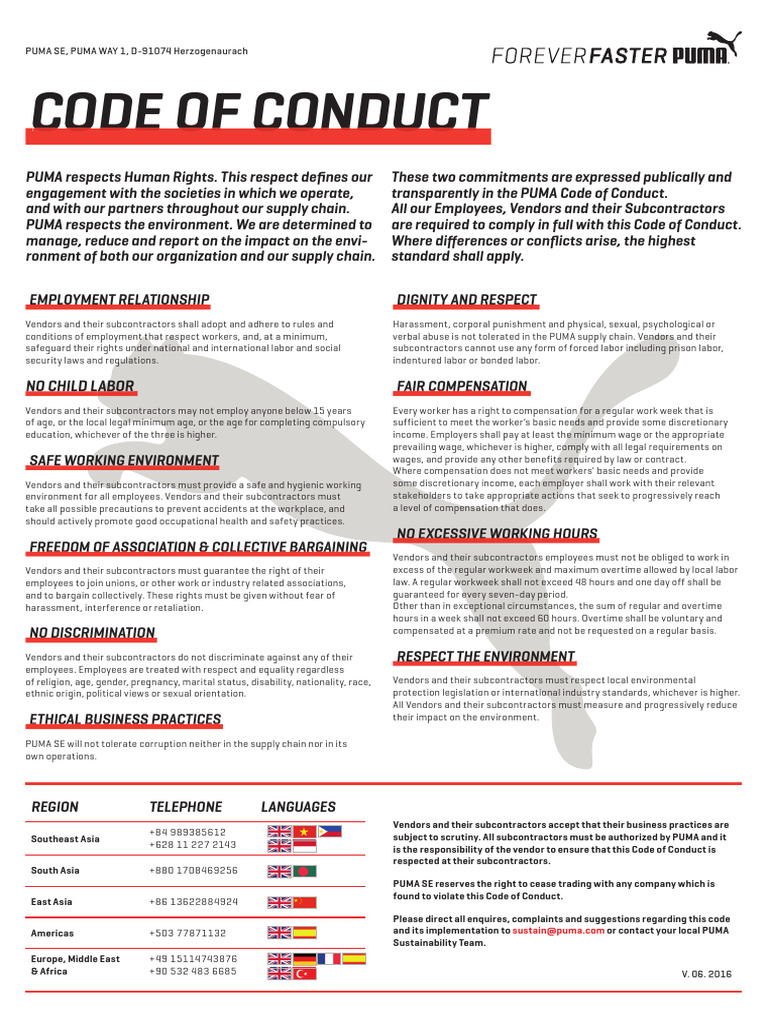 PUMA Code of Conduct Overview | PDF | Employment | Labour Economics