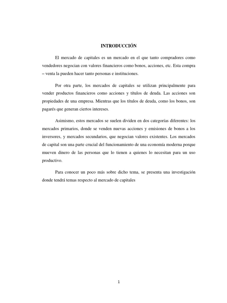 Introducción al Mercado de Capitales | PDF | Compartir (Finanzas) | Bolsa