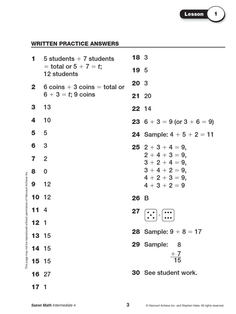 Saxon Math Intermediate 4 Answers | PDF | Mathematics