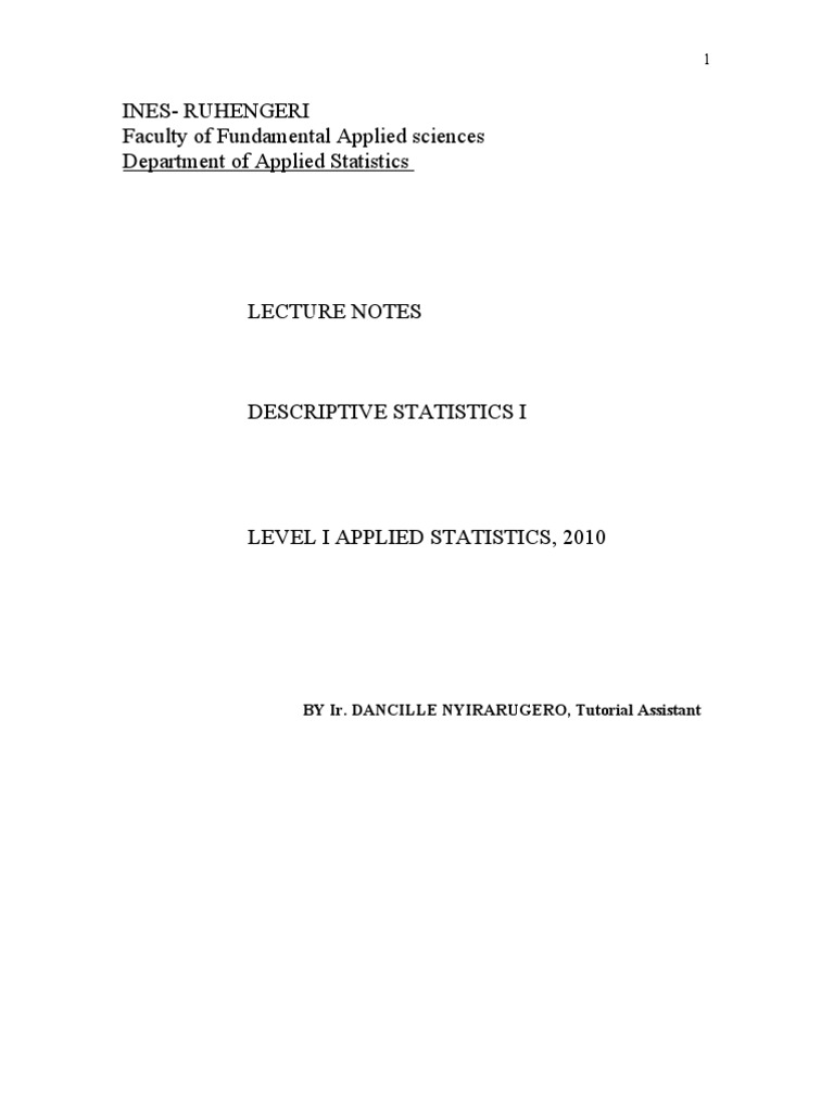 Descriptive Statistics I Notes | PDF | Level Of Measurement | Statistics