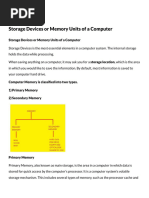 Storage Devices or Memory Units of A Computer - General Awareness and Knowledge - Bank Exams PDF Download