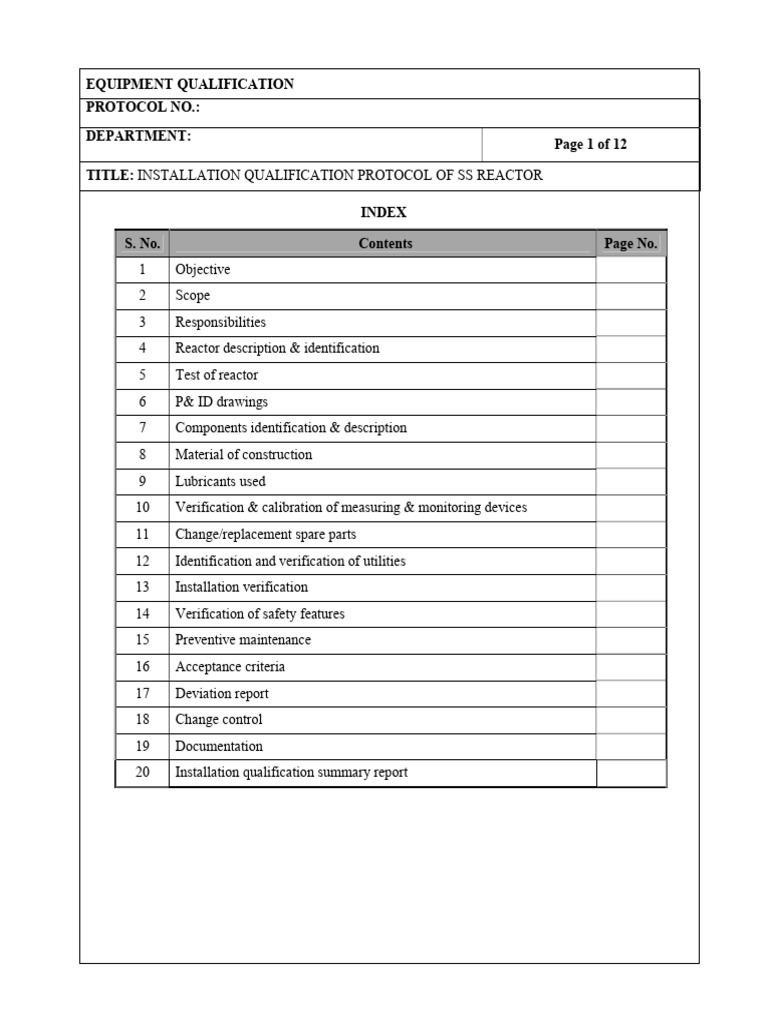 SS Reactor Installation Qualification Protocol | PDF | Verification And ...