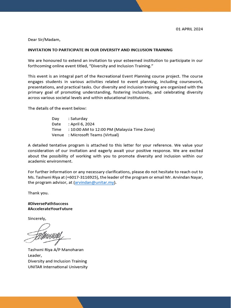 Invitation to Diversity Training Event | PDF