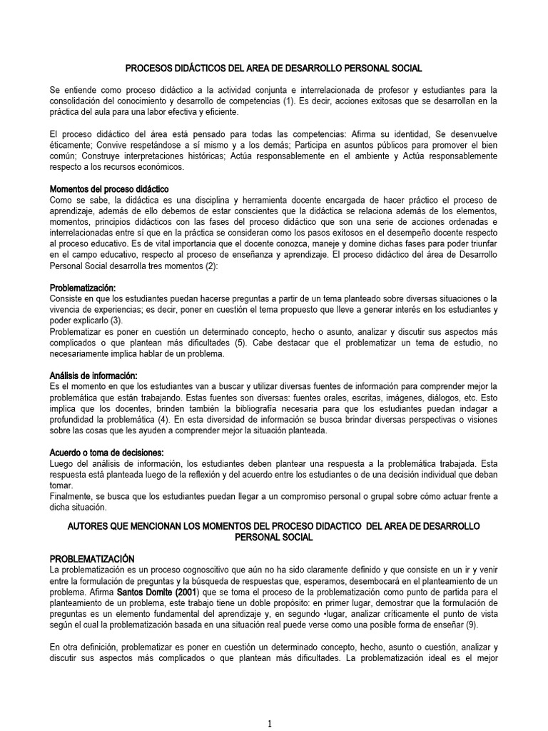 Procesos Didácticos Del Area de Desarrollo Personal | PDF | Toma de ...