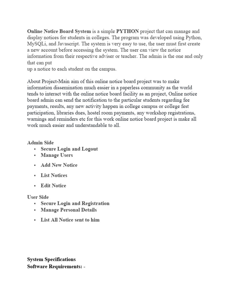 Online Notice Board System PDF