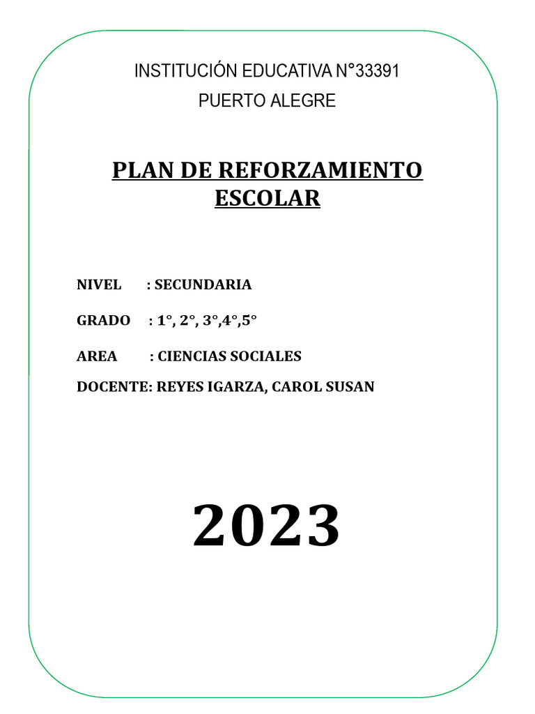 Plan de Refuerzo Escolar 2023 - Ciencias Sociales | PDF | Evaluación ...