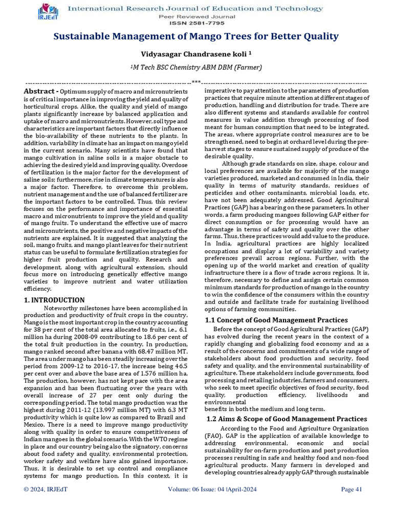 Sustainable Mango Tree Management Guide | PDF | Agriculture | Manure