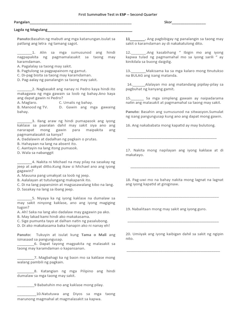 First Summative Test in ESP | PDF