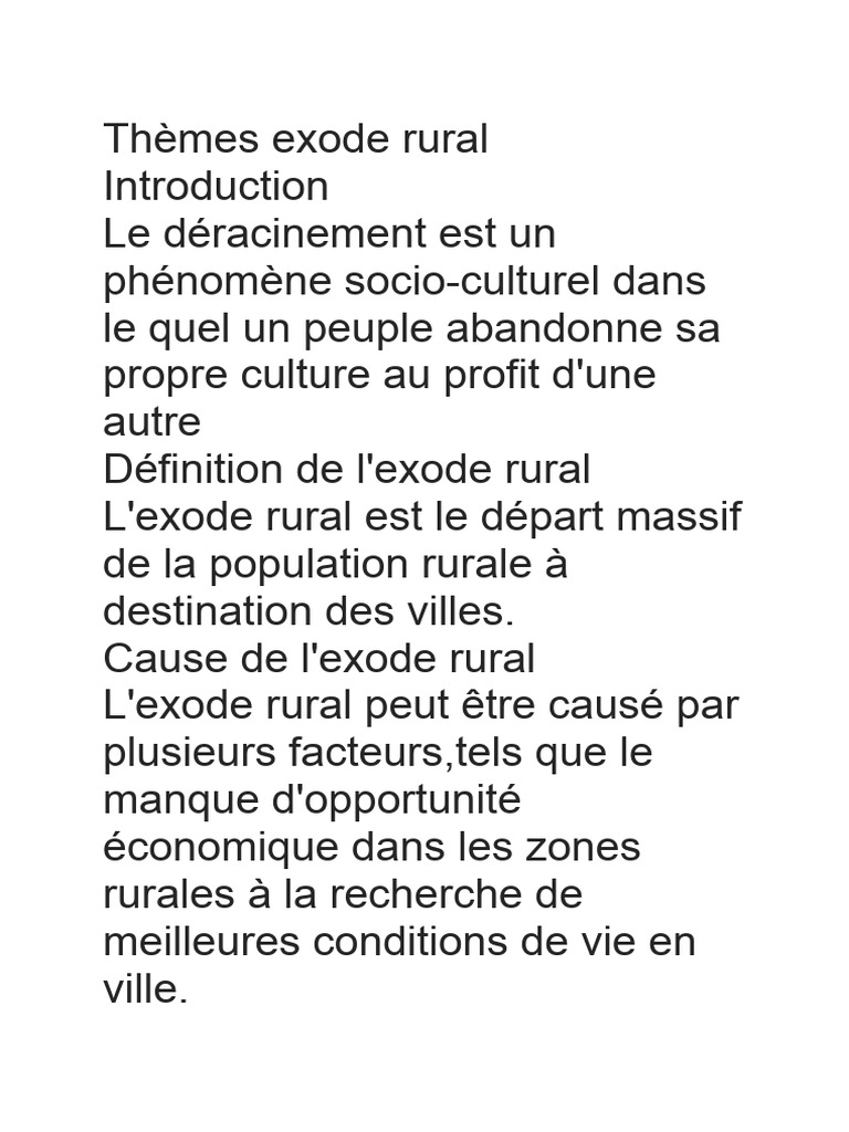 Causes et solutions de l'exode rural | PDF