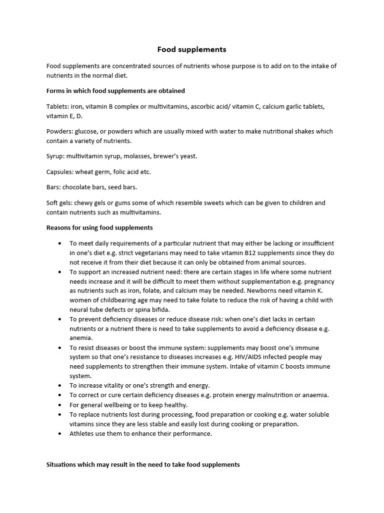 Food Supplements Pdf Dietary Supplements Vitamin