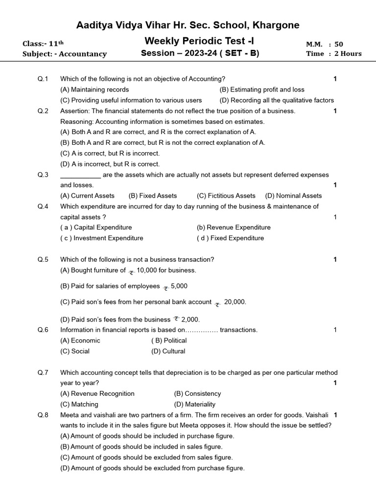 Class 11 Accountancy Test Paper | PDF | Debits And Credits | Expense