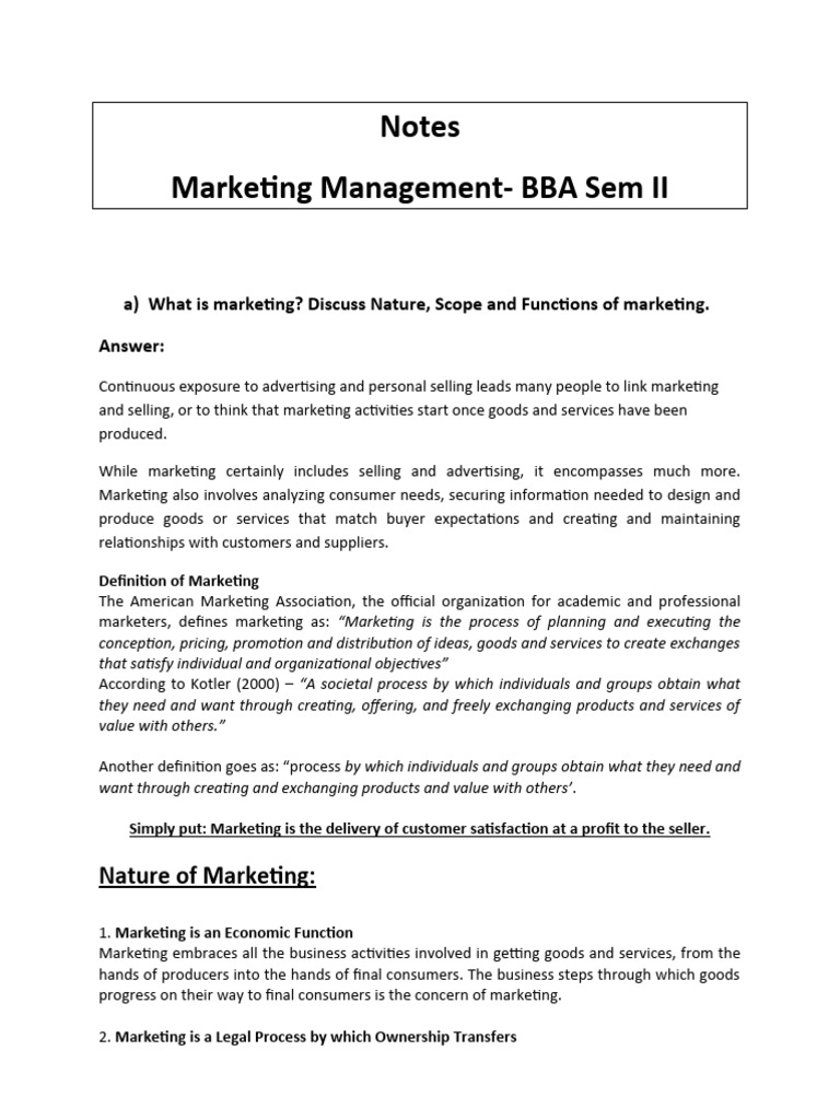 Marketing Management Notes for BBA Sem II | PDF | Marketing | E Commerce