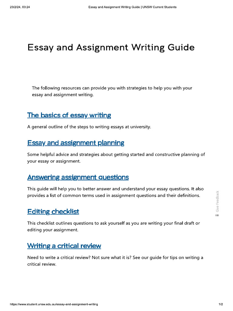 UNSW Essay Writing Guide | PDF