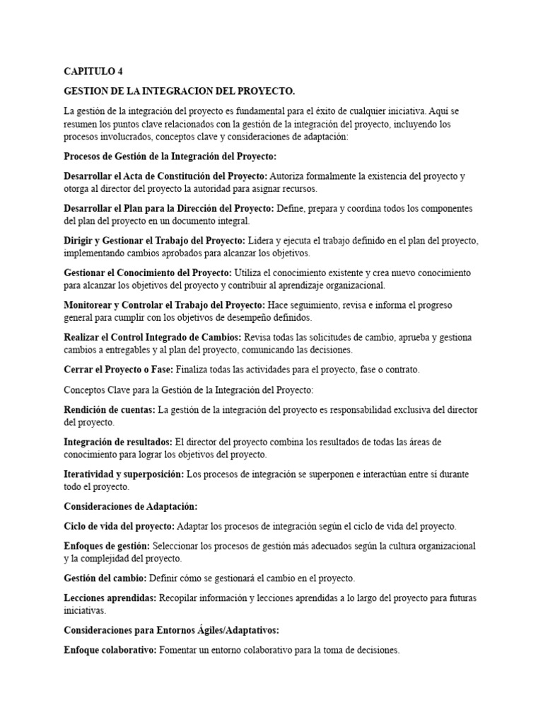 Gestión de la Integración del Proyecto | PDF | Conocimiento ...