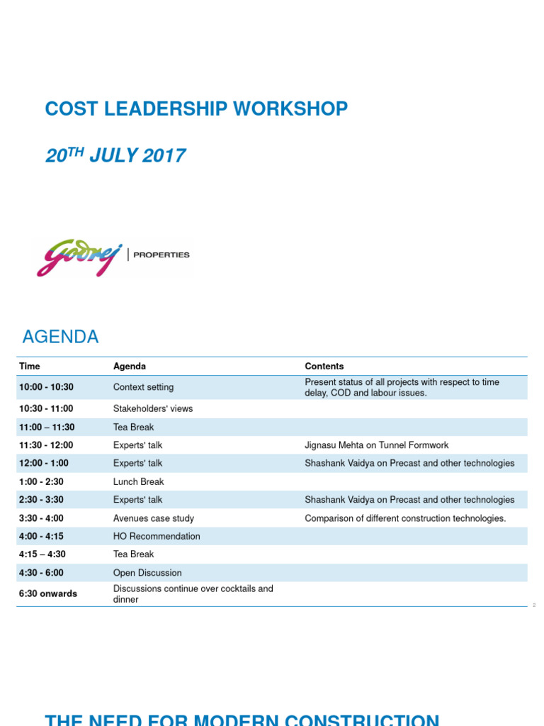Cost Leadership Workshop Agenda 2017 | PDF | Wall | Architectural Elements