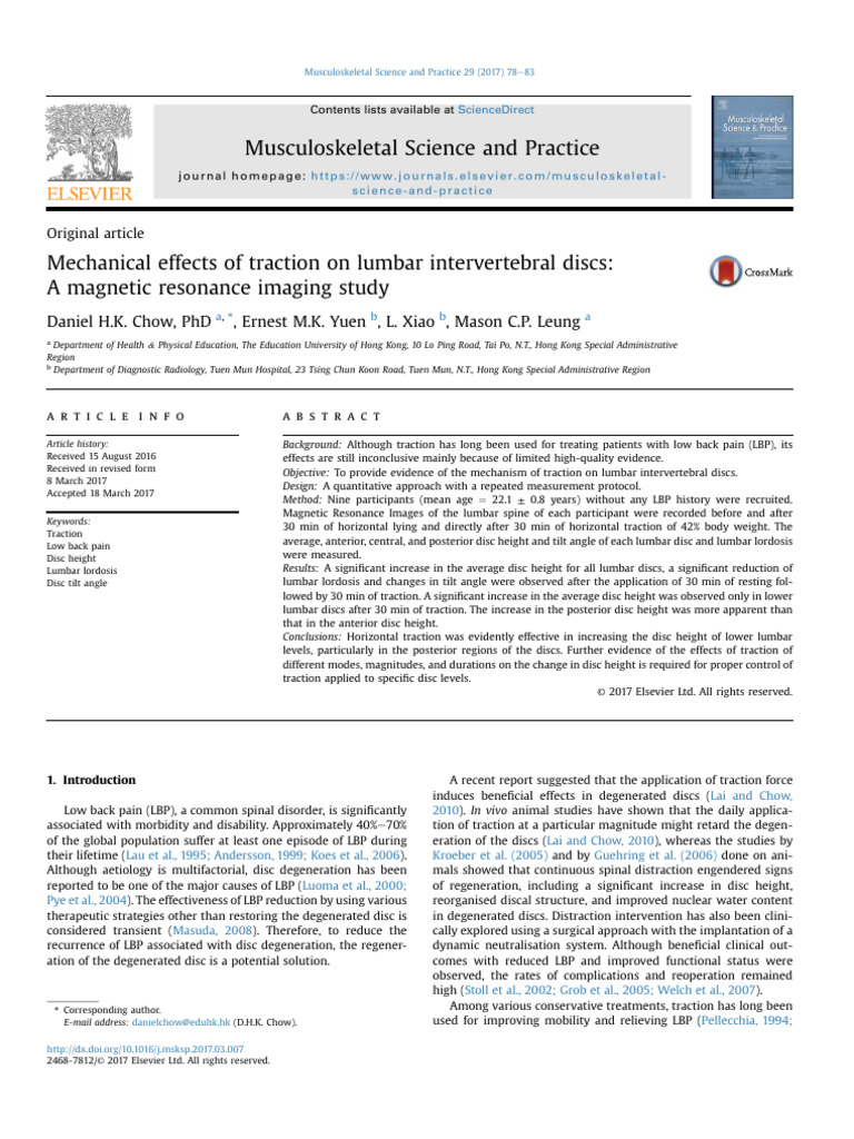 Mechanical Effects of Traction On Lumbar Intervertebral Discs | PDF ...