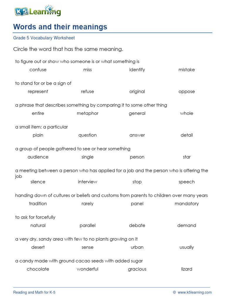 Grade 5 Words Meanings 4 | PDF