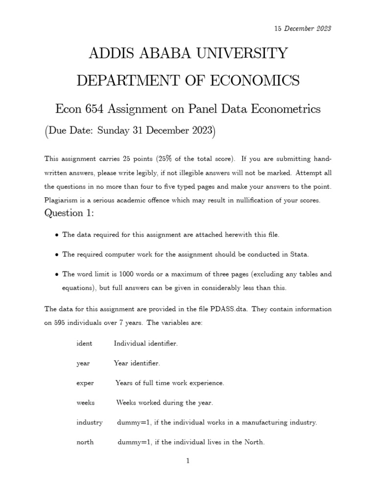 Panel Data Econometrics Assignment | PDF | Statistical Inference ...