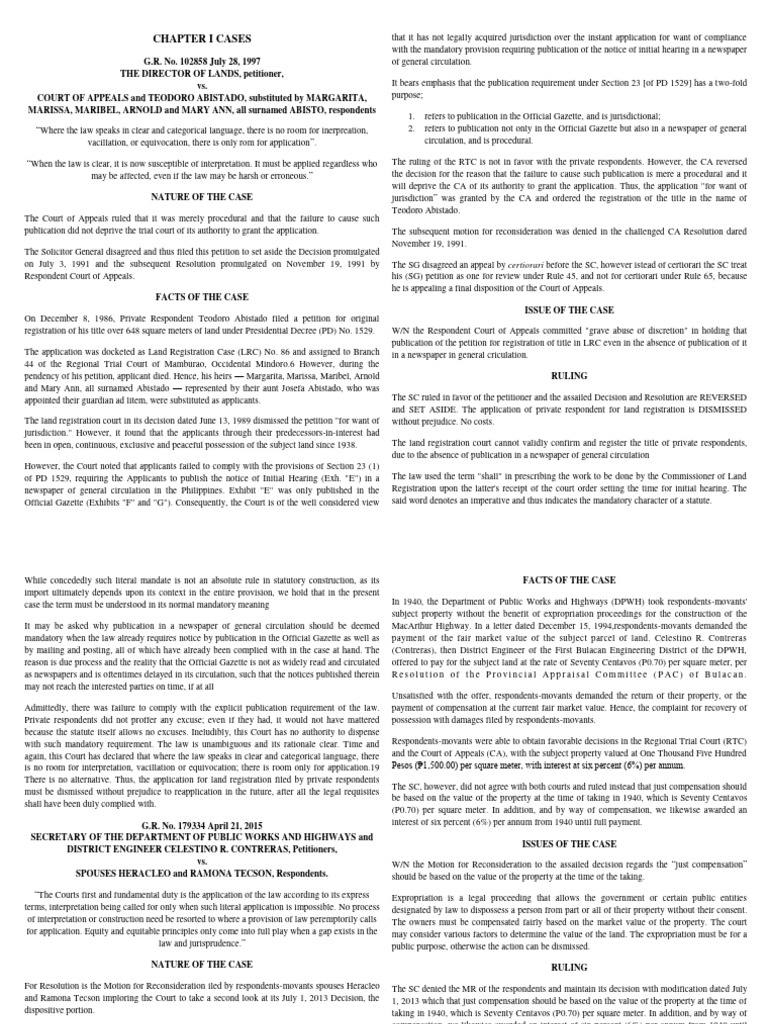 Dispositive Ruling on Land Cases | PDF
