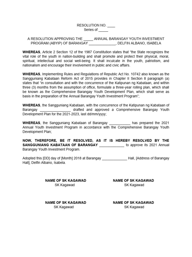Approval of 2021 Barangay Youth Program | PDF