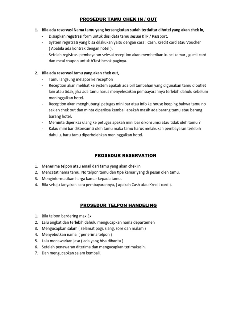 Prosedur Tamu Chek in | PDF