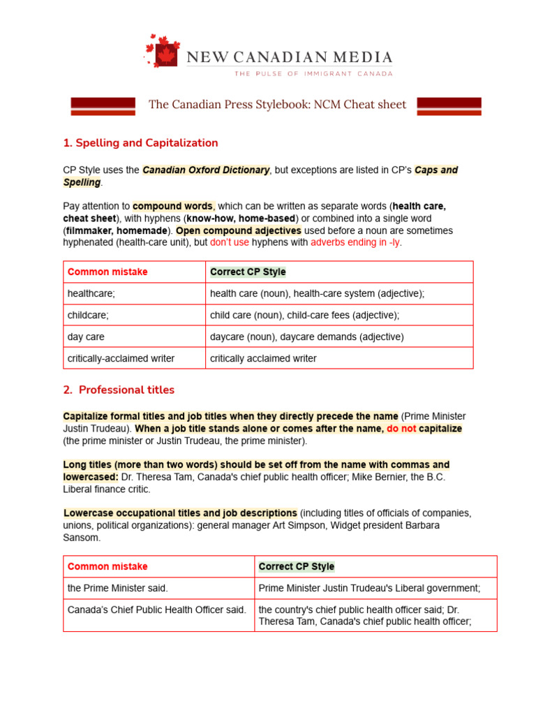 Canadian Press Stylebook NCM Guide | PDF | Syntax | Linguistic Morphology