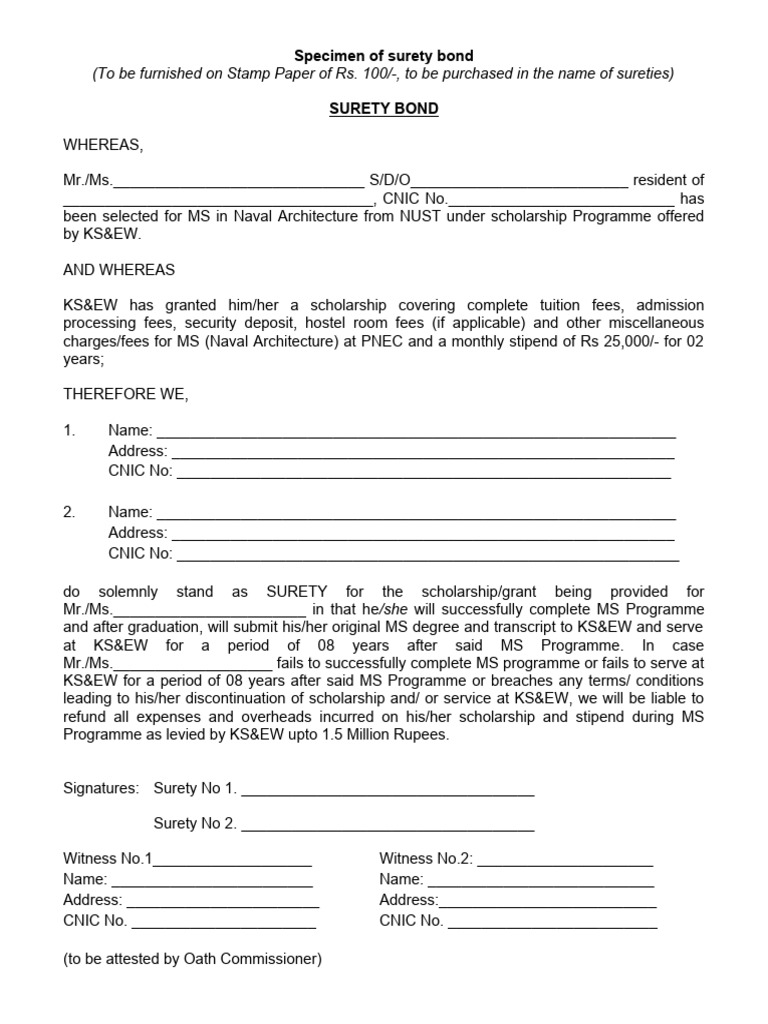 Surety Bond Format PDF