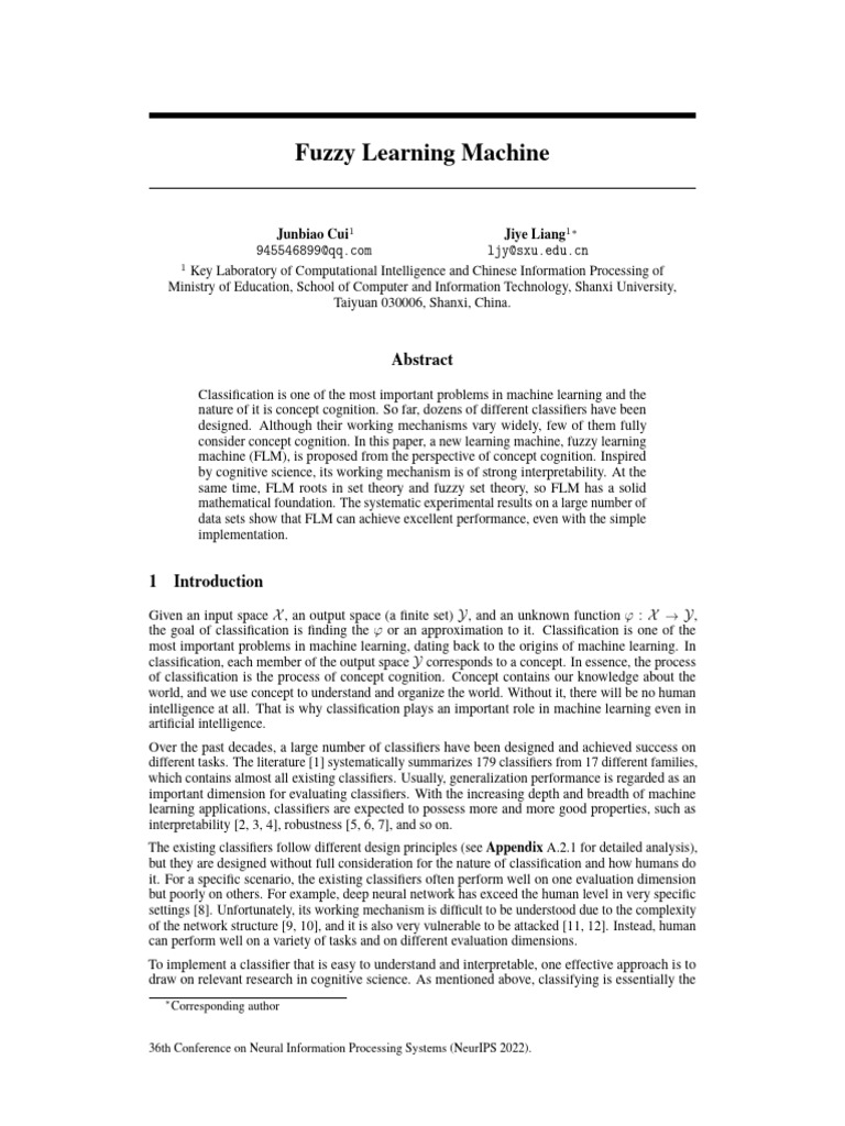 Fuzzy Learning Machine for Classification | PDF | Concept | Machine ...
