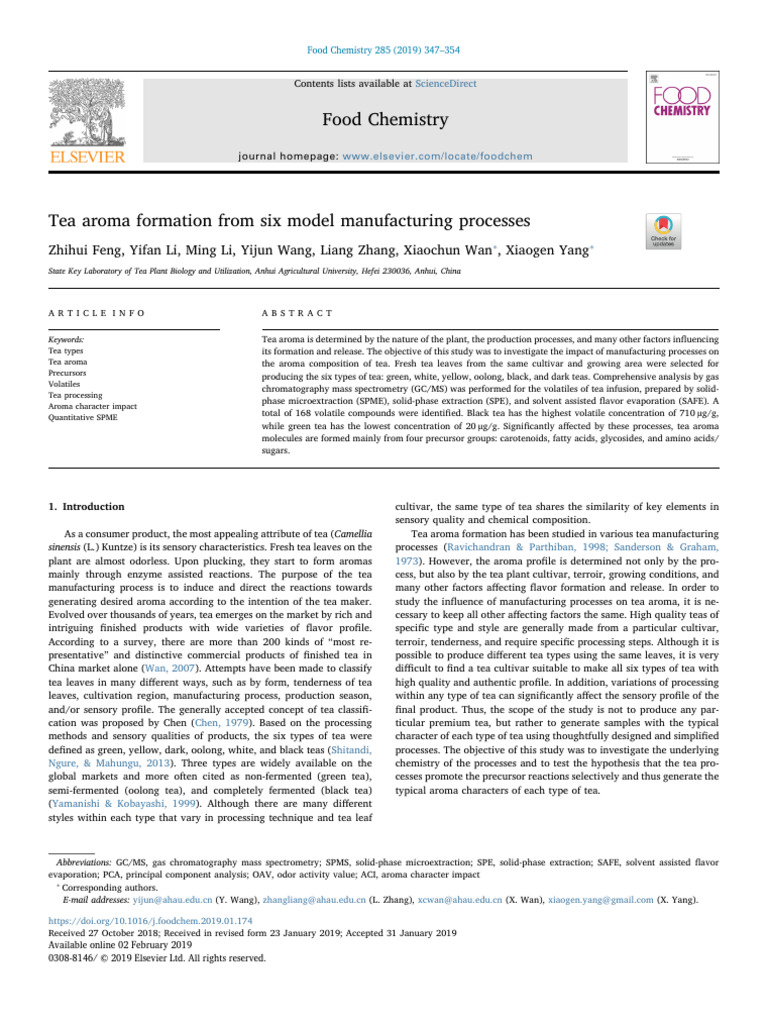Tea Aroma Formation From Six Model Manufacturing Processes | PDF | Gas ...
