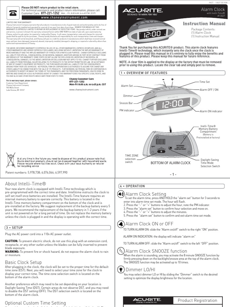 Accurite Alarm Clock 13027 Manual PDF Legal Liability Implied