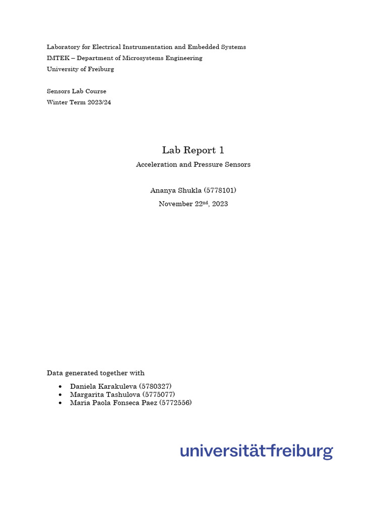Sensor Lab Course Report | PDF | Accelerometer | Pressure Measurement