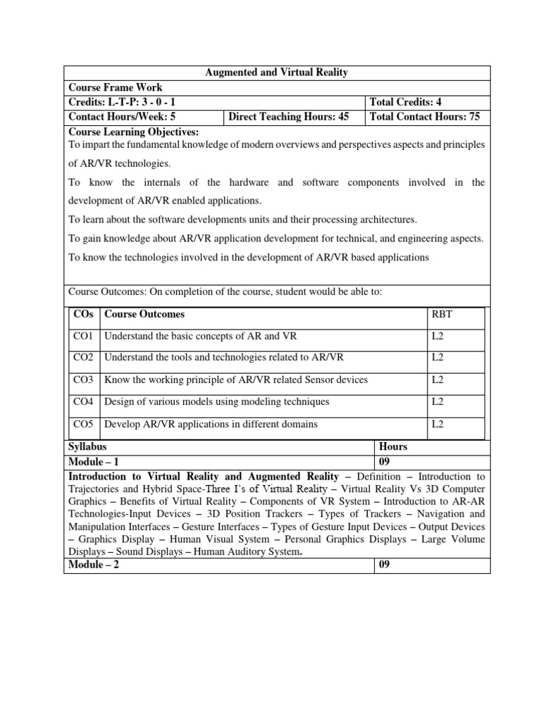Augmented Virtual Reality Course Overview Pdf Augmented Reality