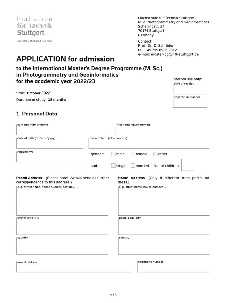 MSc Photogrammetry Application Form | PDF | Academic Degree ...