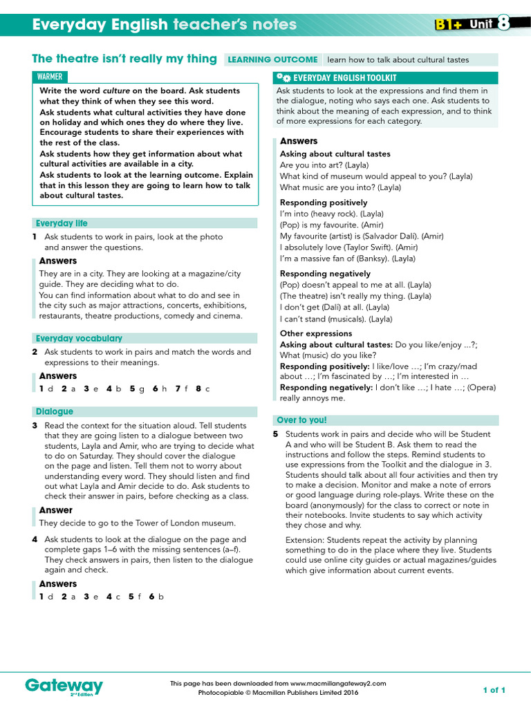 B1+ UNIT 8 Everyday English Teachers Notes | PDF | Human Communication ...