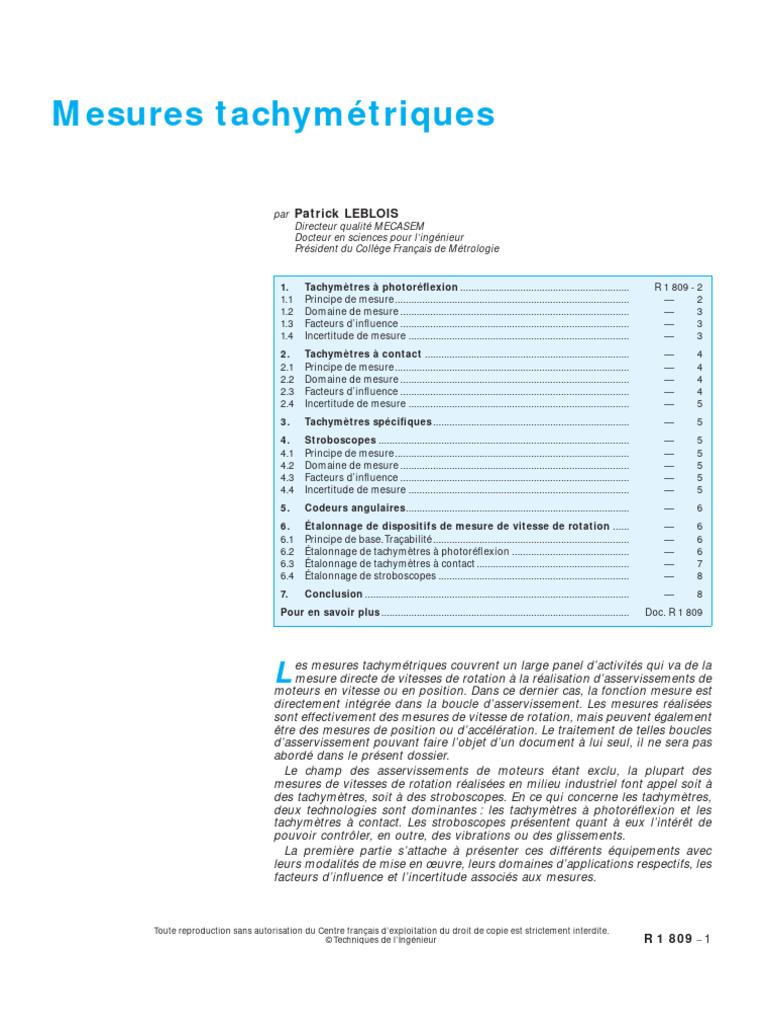 Mesures de Vitesse de Rotation | PDF | Calibrage | Rotation
