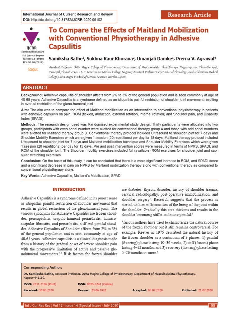 Maitland Mobilization vs Conventional Therapy | PDF | Shoulder ...