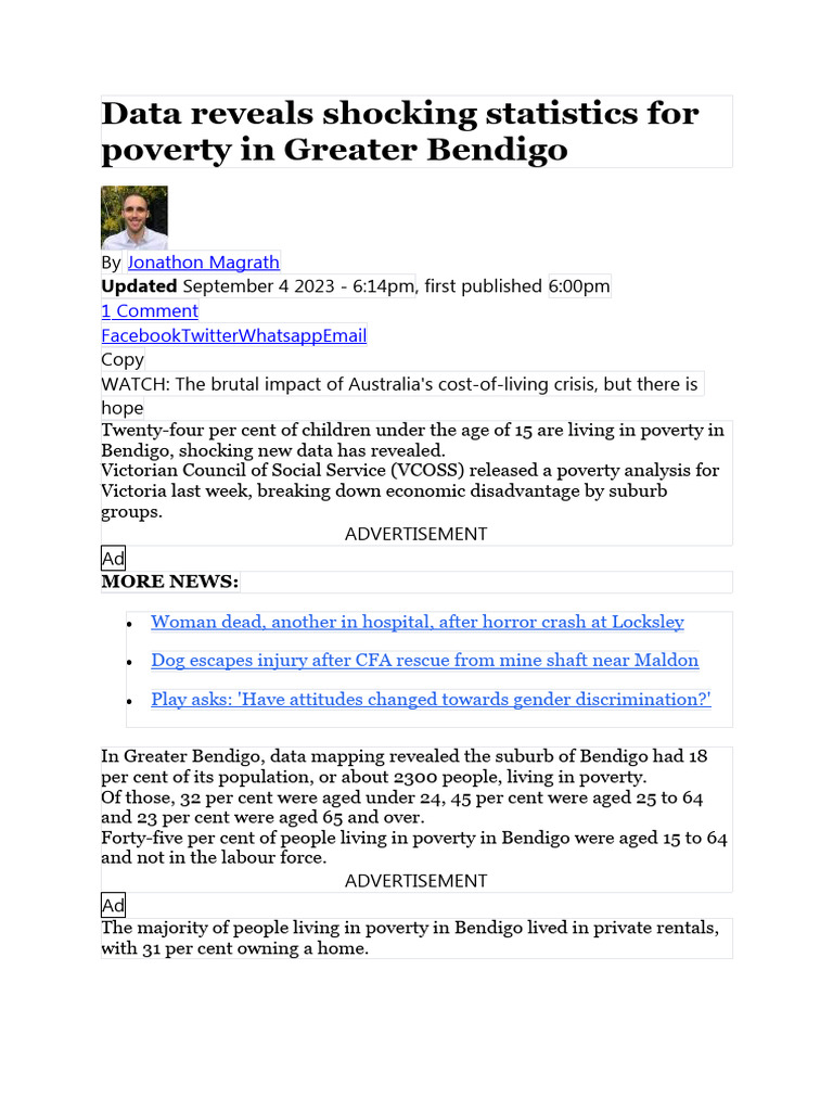 Poverty Rates in Greater Bendigo Revealed PDF Cost Of Living Poverty