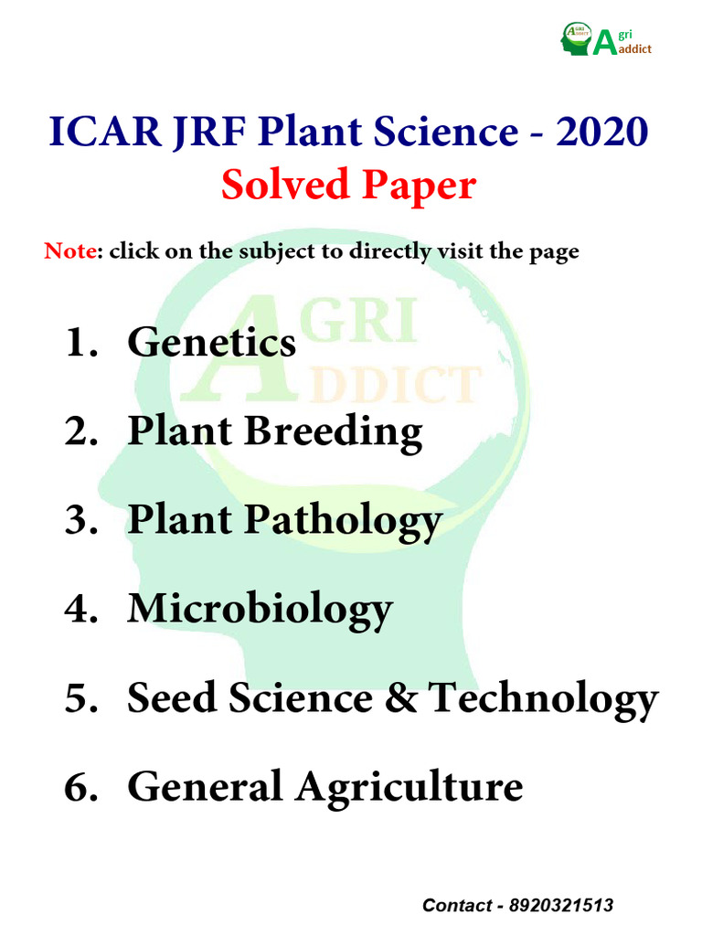 Icar Jrf 2020 Seperated Agriaddict Pdf Genetic Linkage Gene