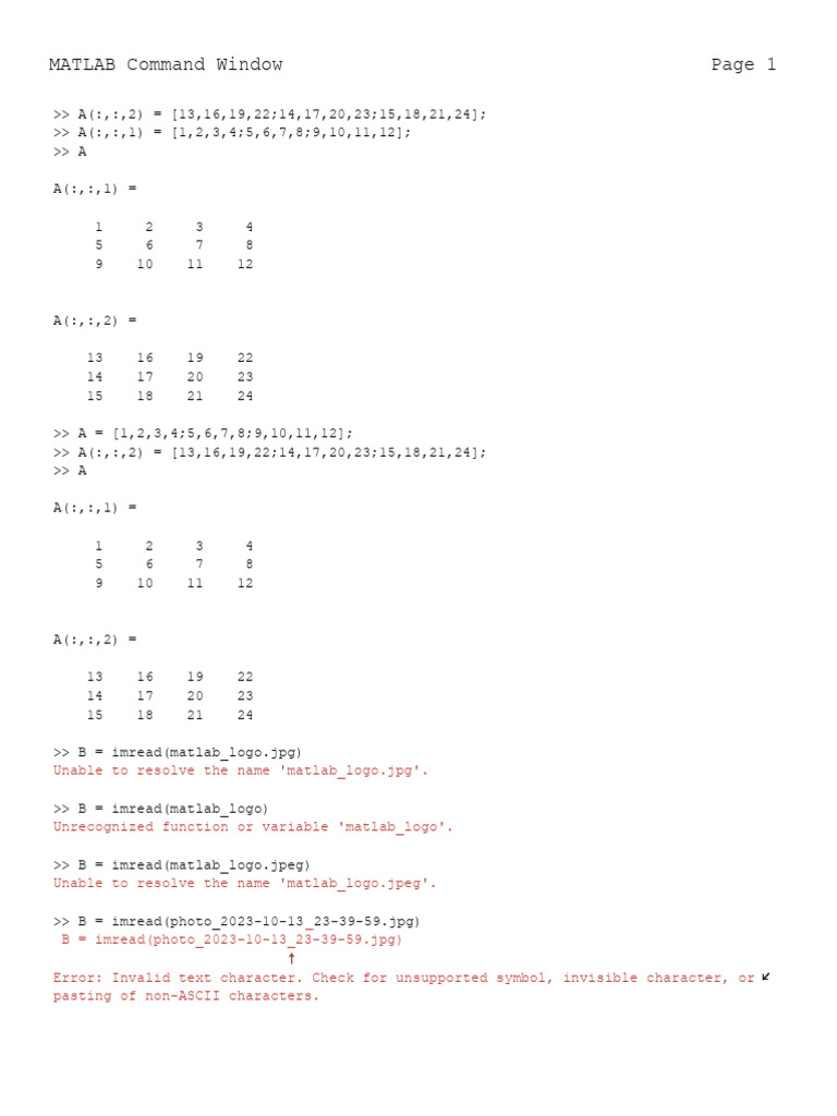 MATLAB Command Window Examples | PDF