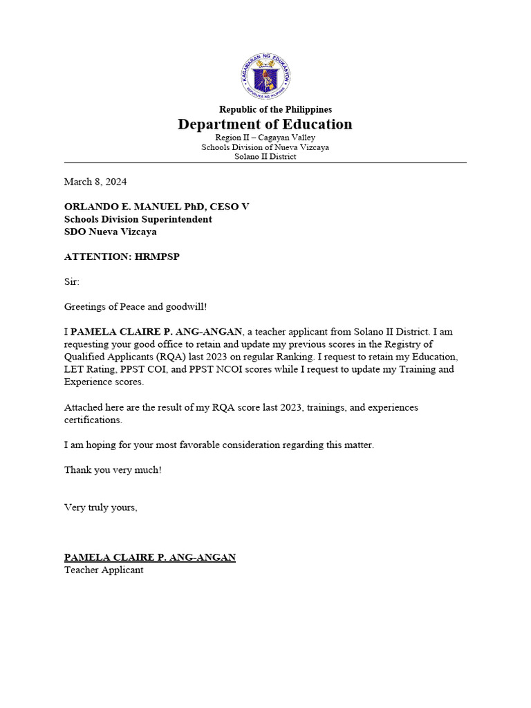 Request to Retain RQA Scores | PDF