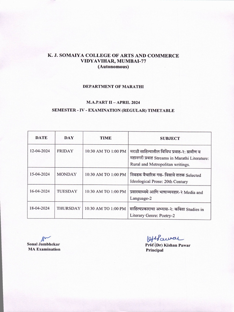Final M A Part Ii Sem Iv Timetable April 2024 Pdf