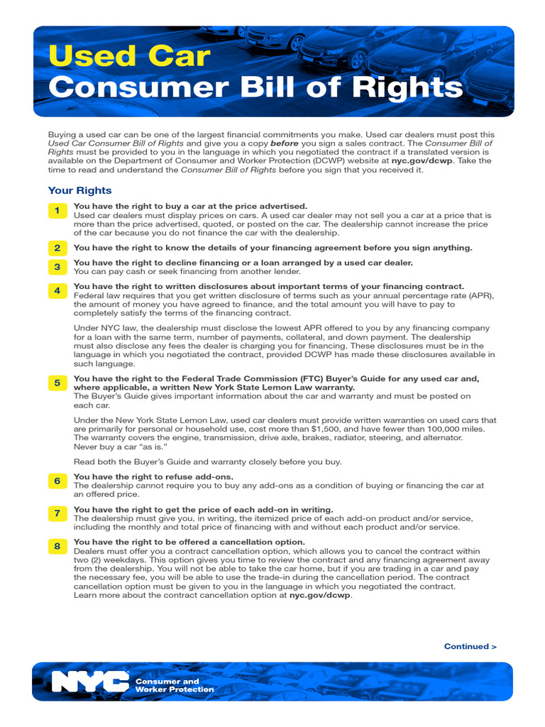 Consumer-Bill-of-Rights-Used-Car-English | PDF | Annual Percentage Rate | Business Law