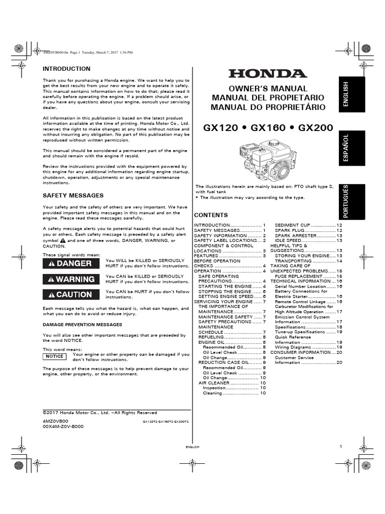 Owners Manual GX160 T2 | PDF | Gasoline | Screw