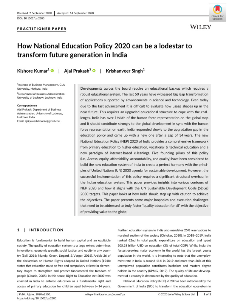 NEP 2020: Transforming India's Education | PDF