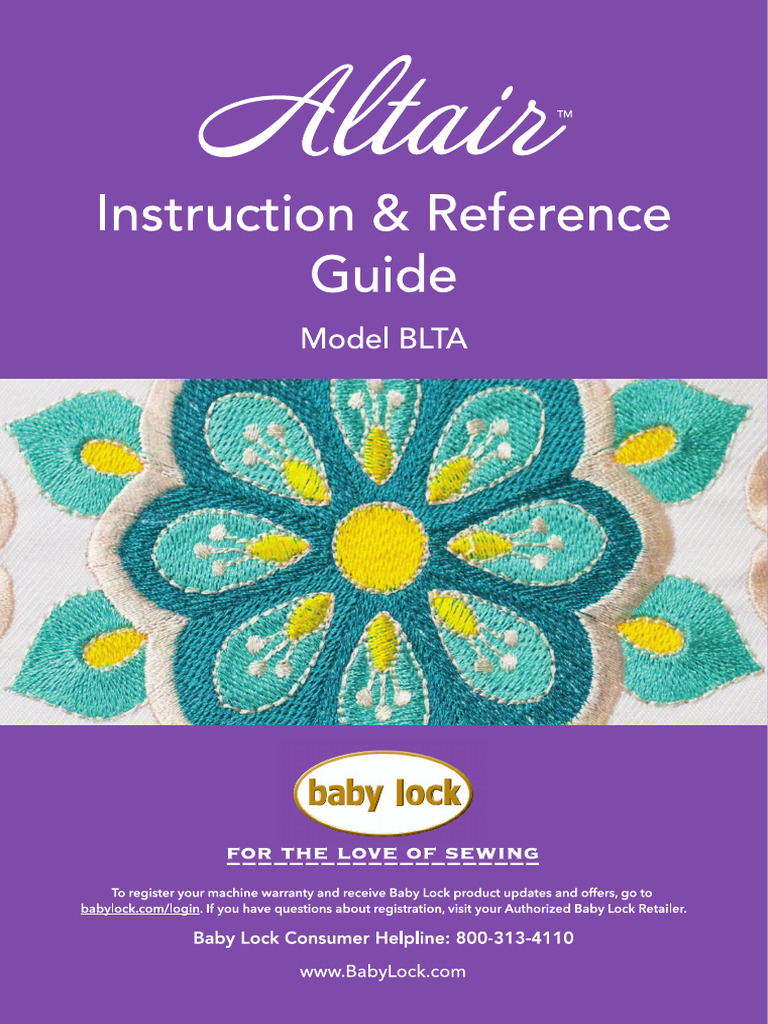 Baby Lock Altair BTLA Sewing Machine Instruction Manual | PDF ...