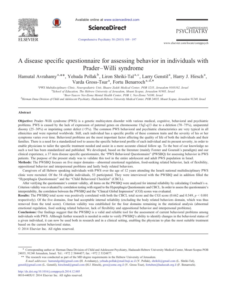Validating the PWS Behavioral Questionnaire | PDF | Validity ...